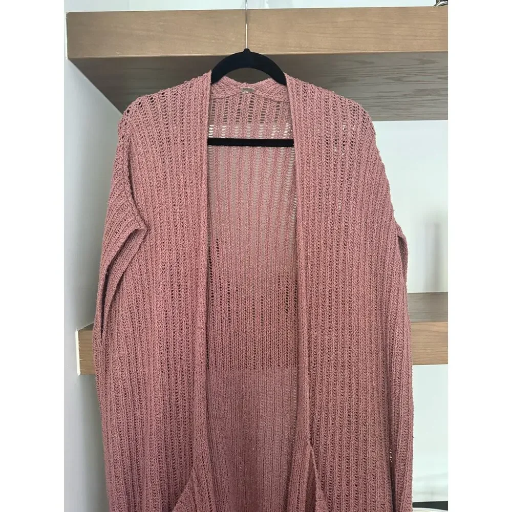 Free People Long Cardigan in a Soft Mauve